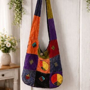 Patchwork Peace Shoulder Bag | Boho Hippie Festival Purse | Zipper Closure